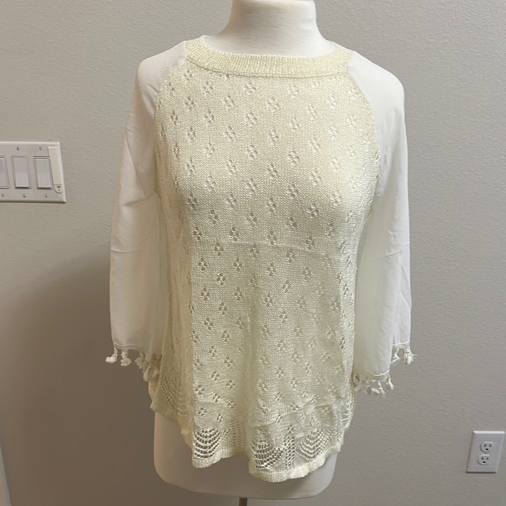 POL Cream Knit Lace Blouse in Small NWOT